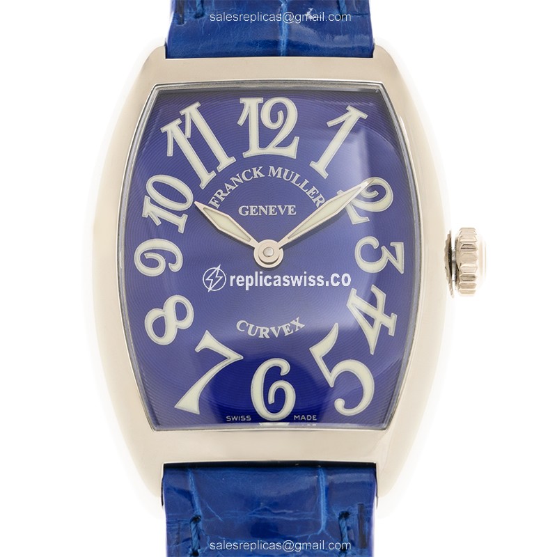 Franck Muller 7502 QZ Curvex - Quartz Steel - Blue Dial - Leather Blue Strap - Luxury Replica CINTREE CURVEX Watch
